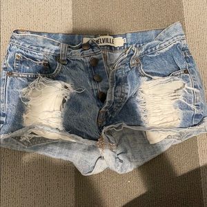 brandy melville high waisted jean shorts with rips